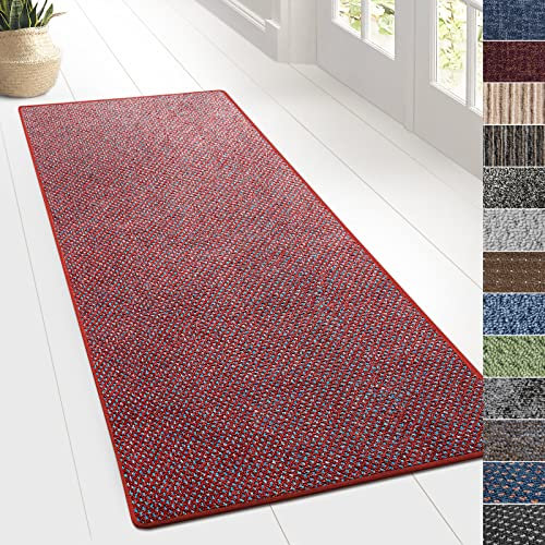KARAT Teppich Läufer für Küche, Flur & Wohnraum - Teppichläufer auf Maß - Meterware - Flurteppich - Küchenläufer - Wohnzimmer Teppich (80 x 500 cm, Ponto - Rot)