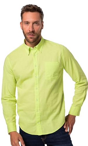 JP 1880 Herren große Größen Übergrößen Menswear L-8XL Hemd, Langarm, Leinenmix, Buttondown-Kragen, Modern Fit neon gelb XXL 782629400-XXL