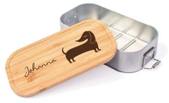 Farbwuselei - Personalisierte Brotdose für Kinder und Erwachsene Dackel Individuelle Brotdose mit Namen - Personalisierte Geschenke Lunchbox (kleine Dose Weißblech)