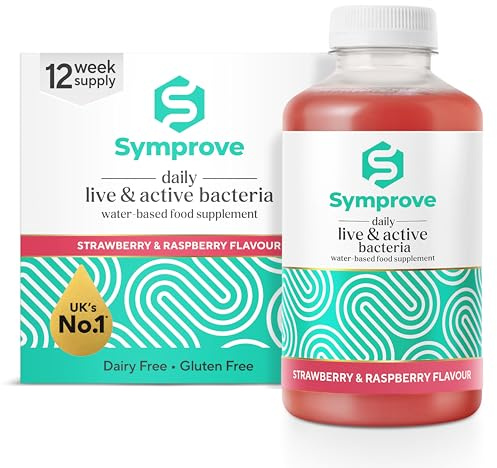 Symprove Liquid Live & Active Bacteria, Strawberry & Raspberry, 12 x 500ml | Daily shot with billions of live cultures, water-based, vegan, dairy & gluten free, no added sugar, 12 week pack