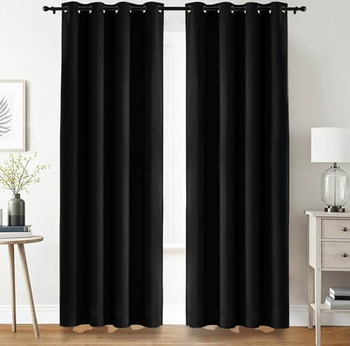 Utopia Bedding Verdunkelungsvorhänge mit Ösen thermovorhang 2er Set [140x290 cm, Schwarz] wärme und kälteisolierende und schalldämmende Vorhang Blickdicht für Wohnzimmer, Schlafzimmer & Büro