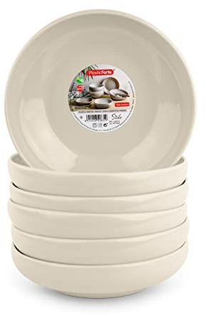 Juego de 6 Piezas de Vajilla Stilo con Acabado Brillante en Plástico Duro Reutilizable e Irrompible para Fiestas y Eventos. Beige (Plato 16 cm)