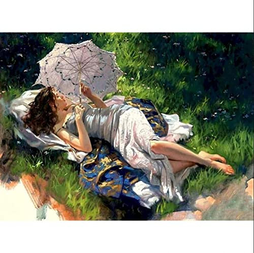 BIIONE Peinture Par Numéro Kit, Peinture À L'Huile Bricolage Avec Brosses Et Peinture Par Numéros Pour Adultes Fille Figure Huile Photo Par Numéro À La Main Pas De Cadre Sur Toile Photos D'Art À L