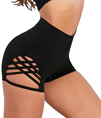 Generisch Kurze Leggings High Waist Yoga Shorts Hotpants Enge Yoga-Shorts für Damen mit hoher Taille, seitlich groß, hohl, sexy Fitness-Shorts Damen Booty Nahtlos Yoga Fitness Gym Shorts