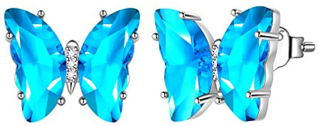 Aurora Tears Blaue Schmetterling Herz Ohrstecker Frauen 925 Sterling Silber Tier Schmetterlinge März Erstellt Aquamarin Birthstone Aquamarin Schmuck DE0253M