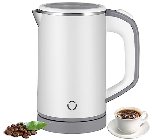 Electric Kettle, 800ML Travel Kettle Lightweight Small Kettle,5 Minutes Fast Boiling, Cordless Portable Kettle, Mini Camping Kettle,Stainless Steel Travel Kettle Auto Shut-Off for Trip,Travel (White)