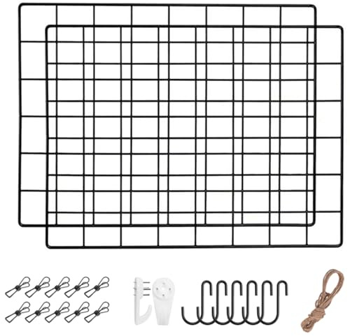 Symeton Wandgitter Schwarz(30x40cm) 2 Pack,Wanddekor, Deko Gitter, Multifunktionale Gitterwand, DIY Eisen Gitter der Fotowand Dekoration .Deko zum Anbringen von Fotos, Postkarten, Notizen usw