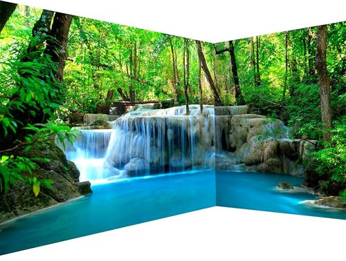 murando Photo Wallpaper Waterfall 539x250 cm / 213 x 99 Peel and Stick Self-Adhesive Corner Foil Print Wall Mural Angle Wallpaper Nature Landscape Green c-B-10074-a-a