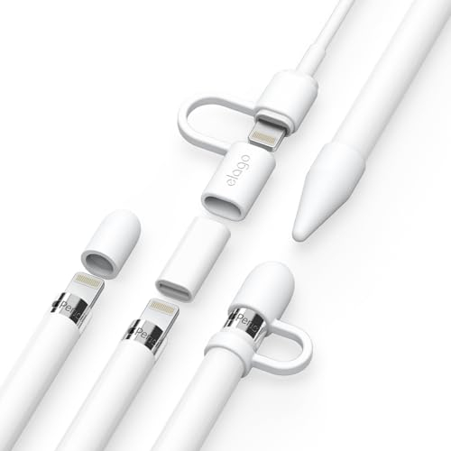 elago Set di Protezione Compatibile con Apple Pencil 1a Gen., [Supporto per Cappuccio, Sostituzione del Cappuccio, Cavo Adattatore per Ricarica, Copertura per la Penna] 4 Articoli Inclusi (Bianco)