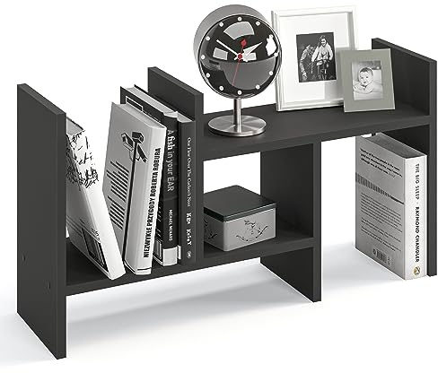 KOMTO Tischregal Schreibtisch Aufsatzregal - Regal Klein, Küchenregal Stehend für Arbeitsplatte, Desktop Bücherregal Anthrazit | Shelf K 51-97 х 20 х 40 cm