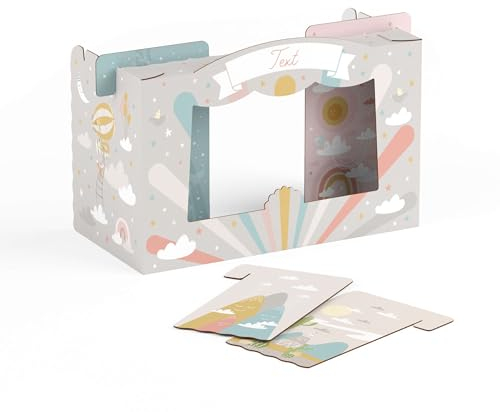 FOLDZILLA Tisch Puppentheater 47,3 x 75 x 38 cm aus Pappe Theater Karton - Kasperletheater inkl. Kulissen Miniregenbogen Wunschtext