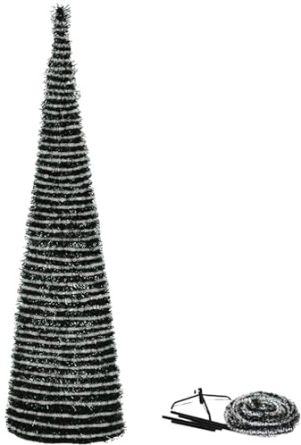 Albero di Natale Slim Richiudibile Pop-UP 90 cm VERDE INNEVATO con Base a Croce in Metallo Decorazioni Natalizie Ø 30cm conico
