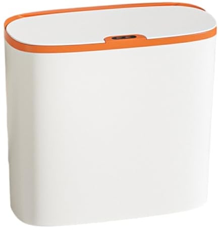 BOKIOESDE Poubelle de Salle de Bain Automatique Polyvalente, avec Couvercle, Polyvalente, Facile à détecter, étanche, Poubelle Mince, Orange Blanc, 30.5 * 28.5 * 15cm