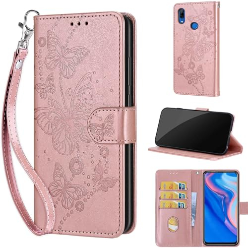 Handyhülle für Huawei P Smart Z / Y9 Prime 2019 Hülle,mit [Kartenfach] [Standfunktion] Stoßfesten Flip Case Klapphülle Hülle für Enjoy 10 Plus/Honor 9X / Honor 9X pro Roségold
