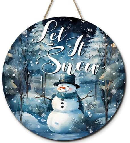 Horienteeon Let It Snow Türschild runder Kranz Frohe Weihnachten Schild Bauernhaus Winter Türschild Weihnachtskränze für Haustür Veranda Hof Urlaub Dekorationen - Let It Snow 28 cm