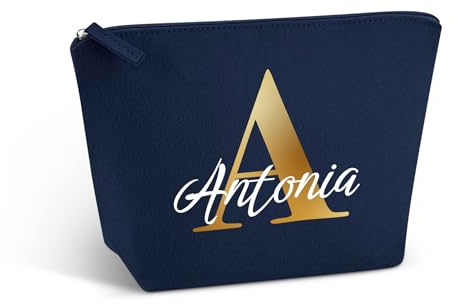 Love Faith personalisierte Filz-Kosmetiktasche - Navy - 19x18x9 cm | Wähle Initiale & Namen für die Gravur - Robuster Filz-Kulturbeutel - Nachhaltiger Reisebegleiter für Männer & Frauen