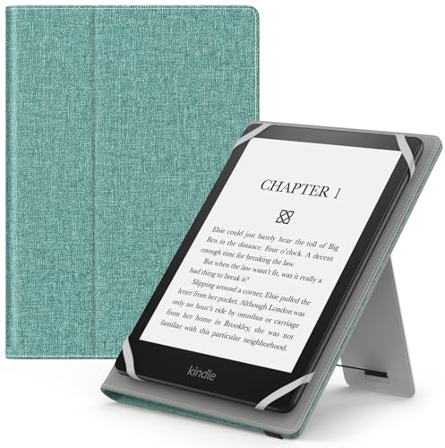 MoKo Étui Universel pour 6 6.8 7 Kindle eReaders Fire Tablette - Kindle/Voyaga/Lenovo/Sony Kindle E-Book E-Reader Tablette, Coque en PU avec Support Réglable et Dragonne, Denim Vert
