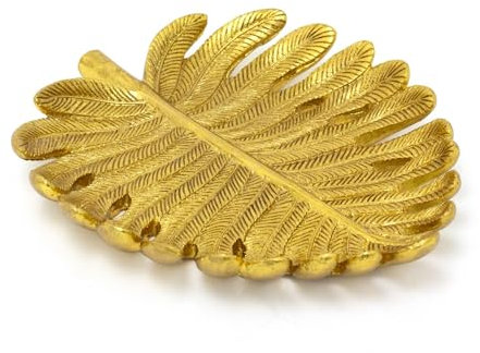 Carousel Home Gold Resin Parrot Palm Leaf Trinket Dish | Tropical Polyresin Trinket Tray Storage Display Vanity Dish | Embossed Palm Leaf Trinket Jewellery Dish - 20cm
