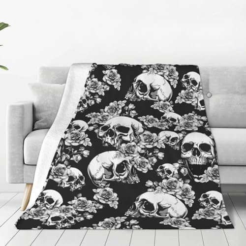 Docsckus Ultraweiche Mikrofaser-Überwurfdecke, 330 g/m², flauschige Fleecedecke für Erwachsene und Kinder, Geschenk, Couch, Sofa, Bett, Totenkopf-Blumenmuster, 152,4 x 127,7 cm