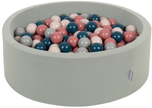 KiddyMoon Rund Bällebad Bällepool 90X30cm/200 Bälle ∅ 7Cm Ballgruben Für Babys Spielbad Kleinkinder, Salbeifarben:Dunkeltürkis/Pastellbeige/Grüngrau/Lachsfarben