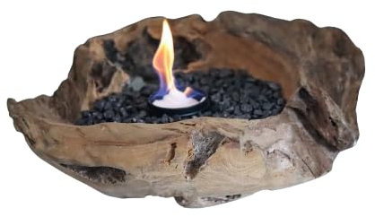 Teak Rustikal Schale M Ethanol Kerze In-/Outdoor Feuerschale Gedankenwunder Manufaktur