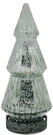 Clayre & Eef Weihnachtsdekoration mit LED-Beleuchtung Weihnachtsbaum Ø 7x16 cm Silberfarbig Glas