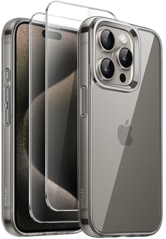 JETech 3 in 1 Case for iPhone 15 Pro 6.1-Inch with 2 Pack Tempered Glass Screen Protectors, Non-Yellowing Shockproof Bumper Phone Cover (Natural Titanium)