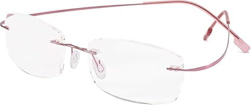Bumjazz Gafas de lectura ligeras con montura de titanio y sin montura, con bisagra de resorte, para hombres y mujeres - Rosa +1.50