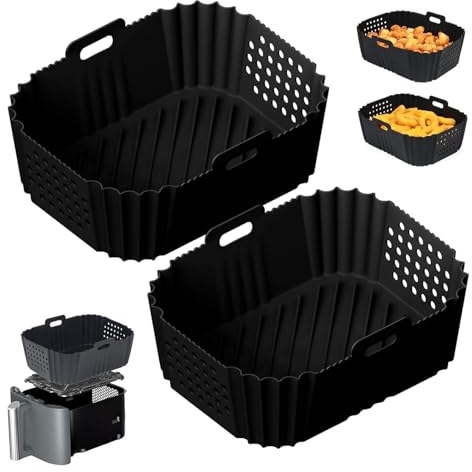Nadiaen 2PCS Double Stack Air Fryer Liners Suitable for Ninja Air Fryer Silicone Liners Suitable for Ninja Dual Air Fryer Silicone Liners Reusable Air Fryer Accessories Black XL 9.5L