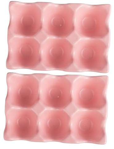 2 Stück Keramik Eierplatte mit 6 Fächern für Kühlschrank | Rosa, Moderne Form, Stoßfestes Design, für Küchenlagerung und Sichere Frische im Alltag