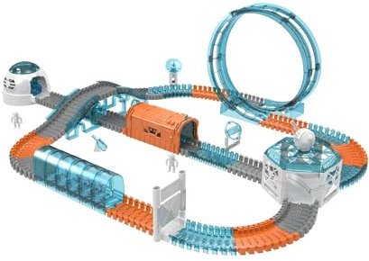Weinsamkeit 232 Pièces Circuit Spatial Enfant, Ensemble de Circuit Flexible avec 1 Voiture Électrique et Capsule Spatiale Rotative, Jouet de Course Spatiale, Jeux Enfant Cadeau 3 4 5 6 Ans Garçon