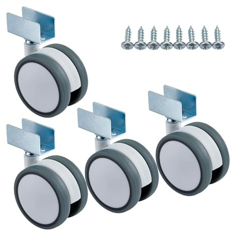 SOTECH 4er Set Möbelrolle Hamm Ø 63 mm Höhe 74,5 mm, weiß/grau, 35Kg Tragkraft, U-Profil für 19 mm Wandstärke, ohne Bremse, Rolle Bremsrolle inkl. Befestigungsschrauben