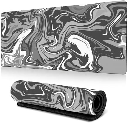 FANSU Tapis de Souris XXL/XL/L, Fluide Abstrait 3D Tapis de Souris avec Caoutchouc Base Antidérapante, Tapis de Souris Gamer, Tapis Souris pour Gaming, Maisonet Bureau (700x300mm,Gris-Blanc)