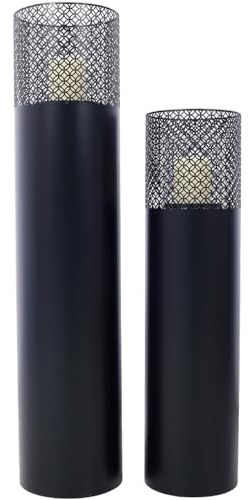 Lantern Column, Decorative Column for Garden in Industrial Design, Lantern for Outdoor and Indoor, Lantern Including Candles, Oriental, 37.5 & 29.5 in, Set of 2