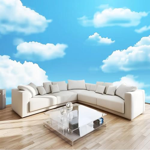 Papier Peint Panoramique Ciel Bleu Et Nuages ​​Blancs Ciel Papier Peint Intissé, Bleu Décoration Tapisserie Poster Mural pour Salon Chambre D'Enfant Murale 400 x 280 CM