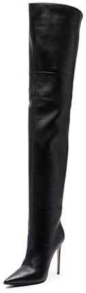 MANYUBEI Stivali sopra Il Ginocchio da Donna, Stivali Alti Fino alla Coscia in Vera Pelle Grandi Dimensioni con Tacco A Spillo con Punta Aguzza Lunghi Stivali, 12 Cm/4,72 Pollici, 40 EU,Black