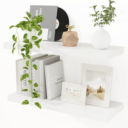 Feihorrm Wandregal, Wandboard 2er Set, 60cm Weiss Schweberegal aus MDF Holz, Regal Wand, Regalbrett für Arbeitszimmer, Küche, Badezimmer, Schlafzimmer und Wohnzimmer (Weiß, 60 cm)