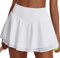 PINSPARK Tennis Rock Damen Kurz Rüschen Integriert Tennisrock mit Tasche Innenhose Sommer Bequem Wandern Fitness Minirock Mädchen Faltenrock Weiß XXL