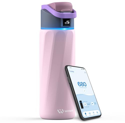 WATERH BOOST Bouteille d’eau connectée 710 ml Acier inoxydable double paroi Suivi d’hydratation Rappel LED - Rose
