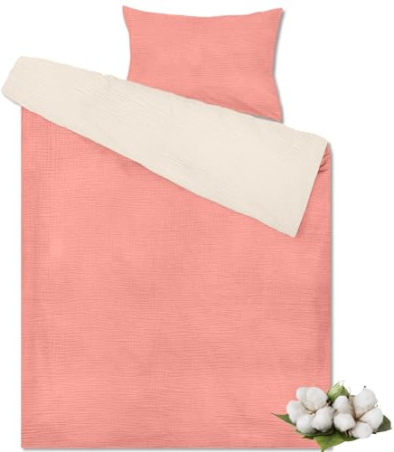 Sranin Musselin Kinderbettwäsche 100x135 – Bettbezug + Kissenbezug aus 100 % Baumwolle – Atmungsaktiv & Hautfreundlich Babybettwäsche Set für Kinder (Korallenrosa, 100x135 + 40x60 cm)