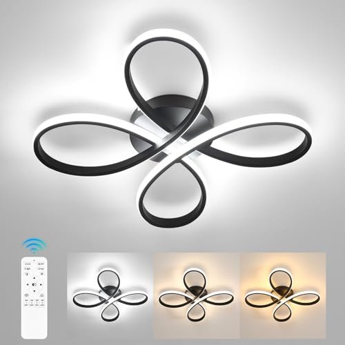 Comely Plafonnier LED Dimmable Moderne, 40W 4500LM 40cm 3000K-6500K, Luminaire Plafonnier Intérieur Forme Fleur avec Télécommande, Noir Lampe de Plafond LED pour Chambre à Coucher, Salon