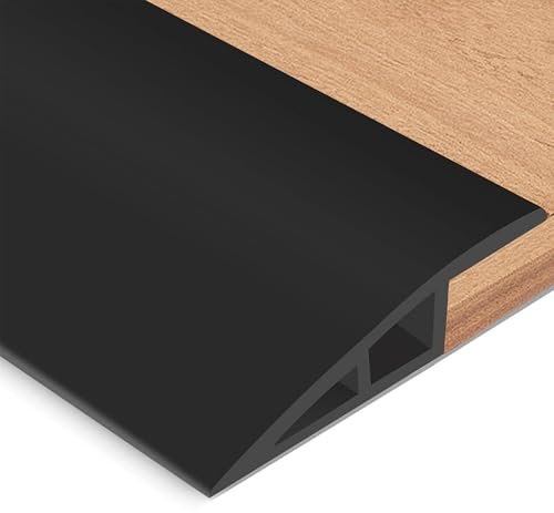Barre de Seuil Adhesive PVC, Seuil de Porte, Profilés de Réglage en Hauteur en Vinyle,Rattrapage Niveau pour Hauteur du Seuil, Rampe de Seuil Bandes (Noir, 5~10mm(H),1M(L))