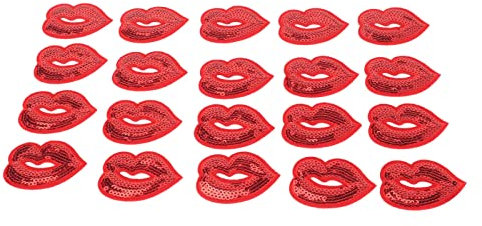 20x Rote Pailletten Lippen Punk Große Patches, 20pcs Lippenform Modische Exquisite Flecken, Rot Gestickte appliqué Handwerklich Selbstklebende Nähen Sie Eisen für Kleidung