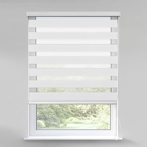 Estores Enrollabre Dia y Noche 100x180cm - Estor sin latadro con Carcasa de Antipolvo - Estor para Ventana, Pared y Techo - Blanco