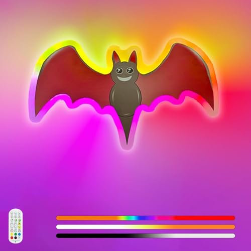LOGT LED Fledermaus Wandleuchte RGB mit Fernbedienung Dimmable Schlummerlicht Nachtlicht 3 Farbtemperaturen+RGB Wandlampe Halloween Fledermaus Deko Lampe Innen Wandbeleuchtung für Wohnzimmer Party Bar