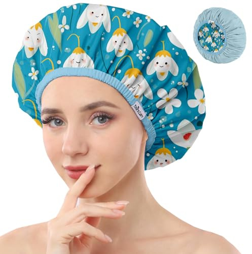 Years Calm Duschhauben für Frauen, wiederverwendbar, wasserdicht, Muster und einfarbig, zweilagiges Design für zweilagige Nutzung, schützt das Haar beim Duschen, im Spa, beim Kochen, Reinigen und auf
