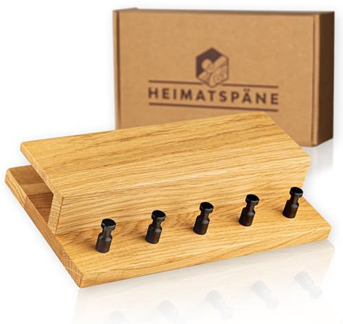 Heimatspäne Schlüsselbrett Holz mit Ablage - massives Eichenholz, hochwertige schwarze Edelstahlhaken, Schlüsselboard modern im Industrial Style inkl. Montagezubehör