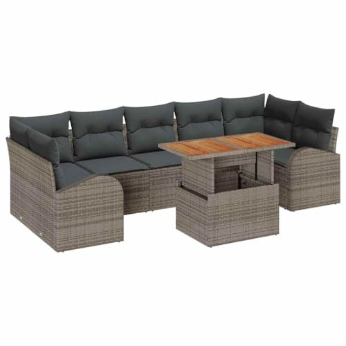 vidaXL Garten-Sofa-Set mit Speicher 8 pcs Grau Poly Rattan, Modulares Gartenlounge-Set, rechteckige Sofas, schicke Rattanmöbel, Platz ohne Ende!