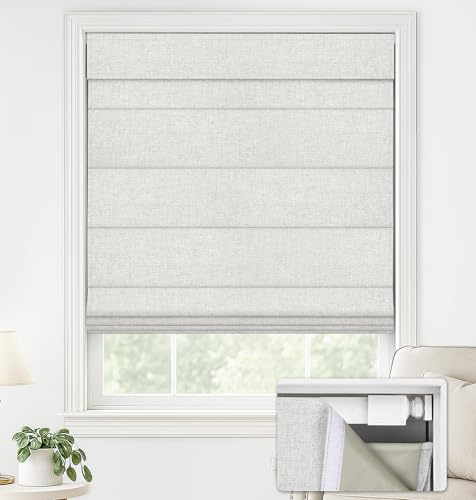 LazBlinds No Drill Roman Shades, Blackout, 20 W x 64 H, Natural | Cordless Blackout Window Shades with UV Protection, Polyester Fabric for Bedroom & Living Room