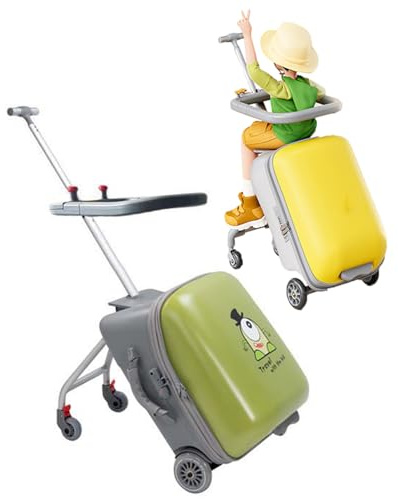 VHVYWY Aufsitzgepäck für Kinder, 50,8 cm faltbarer & abnehmbarer erweiterbarer Koffer mit Kindersitz, 2-in-1 leichtes Kinderwagen- und Koffer-Set mit Leitplanke, grün, Freizeit, Reisen
